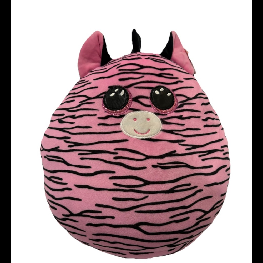 TY Beanie Boo Pink Zebra Plush • Medium Size • Rare Stripes • Has TY tag